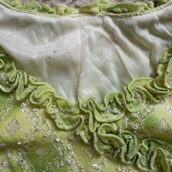 Vintage unbranded stretchy green sleeveless lace overlay qipao midi dress, sz S - Picture 3 of 6